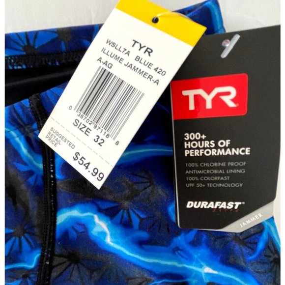 TYR Durafast Lite ILLUME Allover Jammer Men Swim Black Blue Size 32 - $54 - Picture 3 of 7